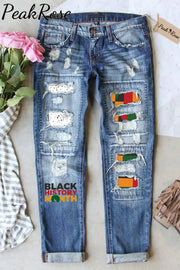 I Am Black History Woman Ripped Denim Jeans S