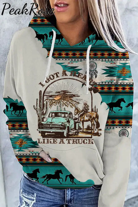 I Got A Heart Like Truck Western Sunset Cowgirl Print Hoodie S / Photo Color