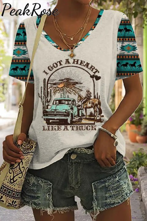 I Got A Heart Like Truck Western Sunset Cowgirl Print V Neck T-Shirt T-Shirt