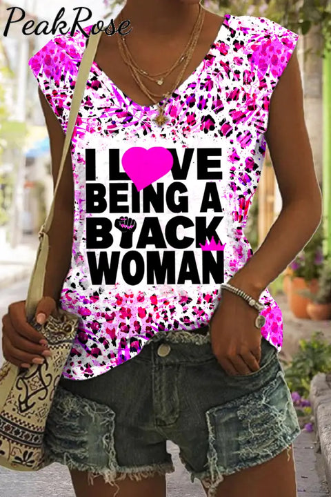 I Love Being A Black Woman Tank S / Photo Color V-Neck Top