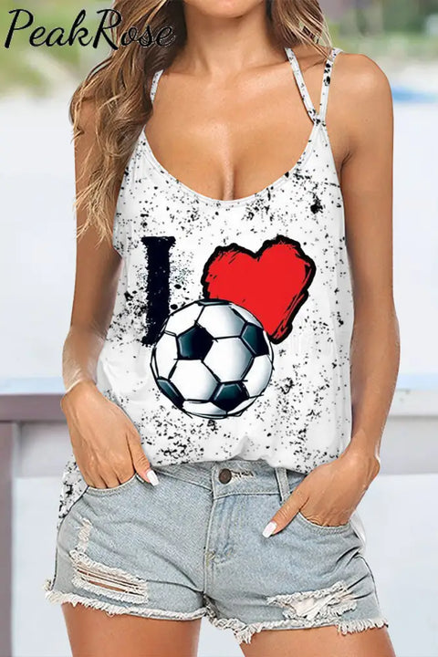 I Love Soccer Print Halter Top Tops