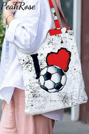 I Love Soccer Print Tote Bag