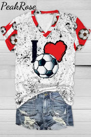 I Love Soccer Print V Neck T-Shirt T-Shirt