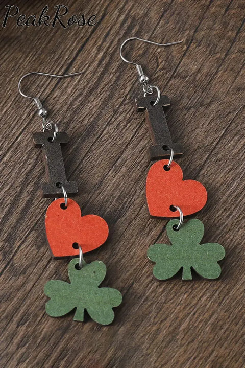 I Love You Heart Alphabet Lucky Clover Earrings