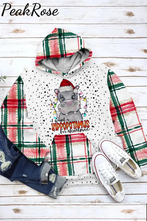 I Want A Hippopotamus For Christmas Plaid Print Hoodie