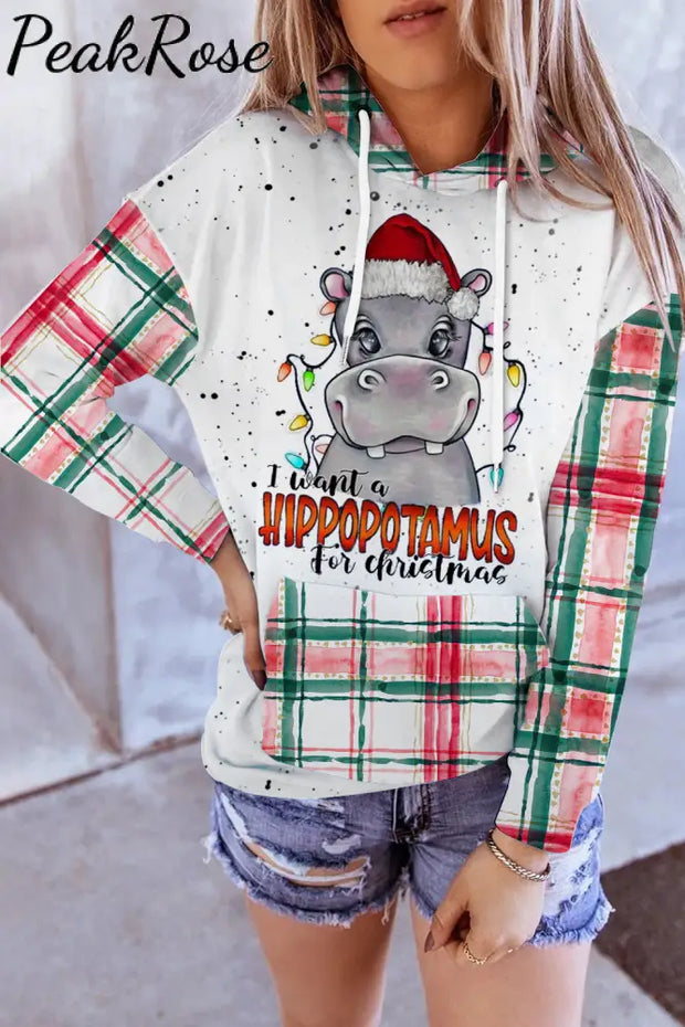 I Want A Hippopotamus For Christmas Plaid Print Hoodie S / Photo Color