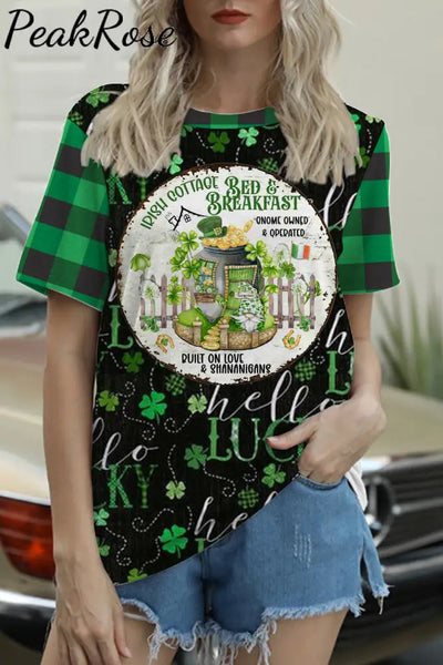 Irish Cottage Bed & Breakfast Gnome Owned Operated Round Neck T-Shirt S / Green