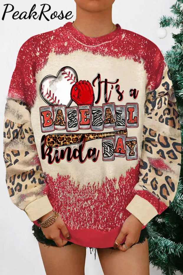 It Is A Baseball Kinda Day Print Sweatshirt Red / S