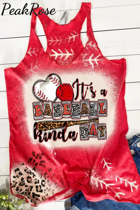 It Is A Baseball Kinda Day Print V-Neck Tank S / Red V-Neck Top