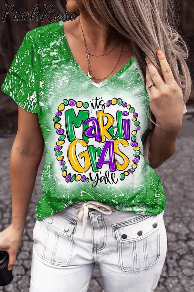 It’s Mardi Gras Y’all Colored Beads Short-Sleeved T-Shirt Green / S