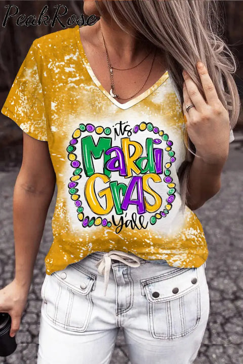 It’s Mardi Gras Y’all Colored Beads Short-Sleeved T-Shirt Yellow / S