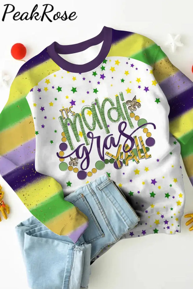 It’s Mardi Gras Y’all Fleur De Lis Striped Casual Print Sweatshirt