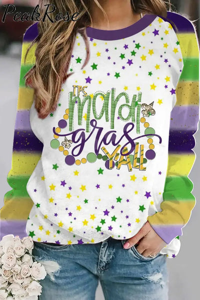 It’s Mardi Gras Y’all Fleur De Lis Striped Casual Print Sweatshirt Multicolor / S