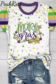 It’s Mardi Gras Y’all Fleur De Lis Striped Casual Print T-Shirt T-Shirt