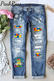 It’s Okay To Be Different Autism Printed Ripped Denim Jeans S