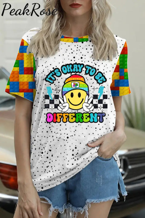 It’s Okay To Be Different Autism Printed Round Neck T-Shirt S / Photo Color T-Shirt