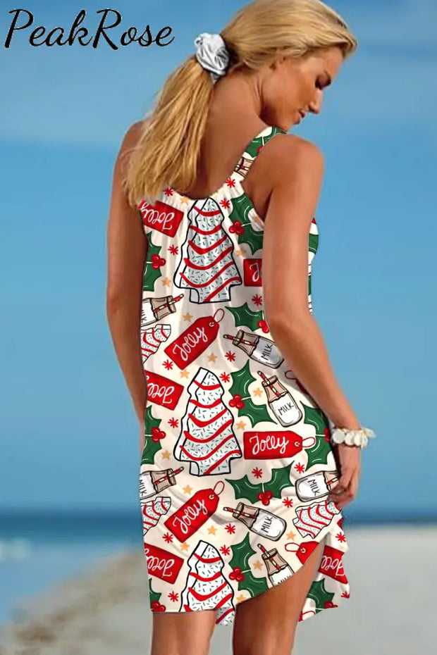 Jolly Christmas Tree Cakes Print Sleeveless Dress