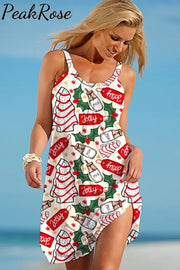 Jolly Christmas Tree Cakes Print Sleeveless Dress S / Photo Color