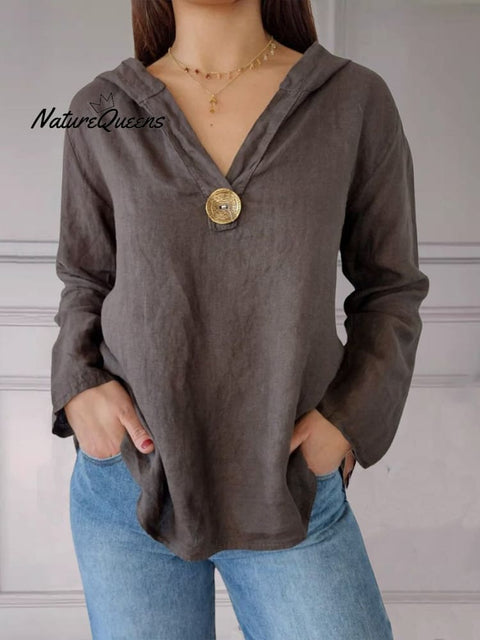 Women's Cotton Linen Hooded Top