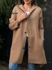 Women's Solid Color Woolen Fabric Hooded Cape Jacket