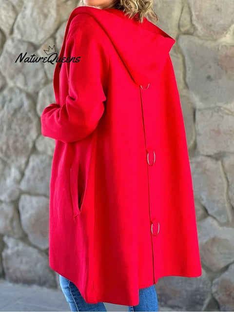 Women's Solid Color Woolen Fabric Hooded Cape Jacket