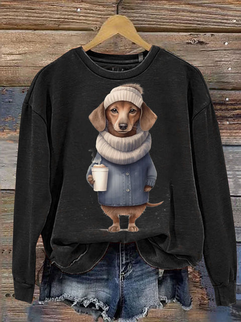 Unisex Dachshund Dog Art Print Casual  Sweatshirt