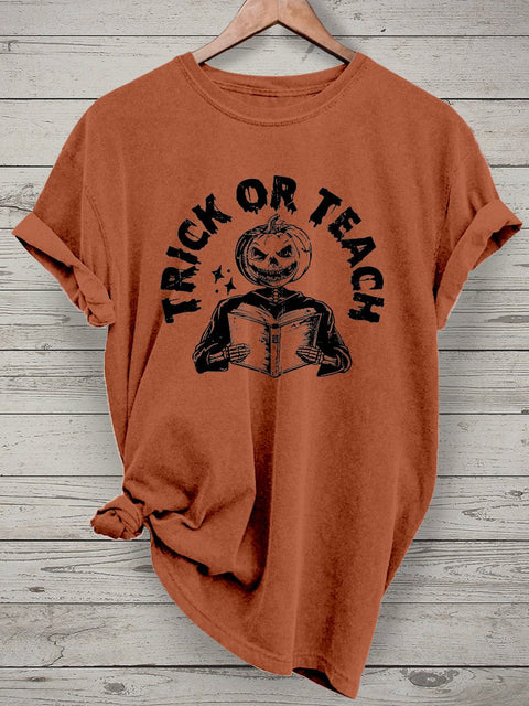 Halloween Teacher Trick or Teach Spooky Teacher Casual Print T-shirt