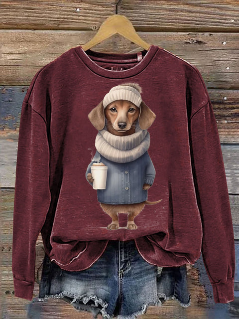 Unisex Dachshund Dog Art Print Casual  Sweatshirt