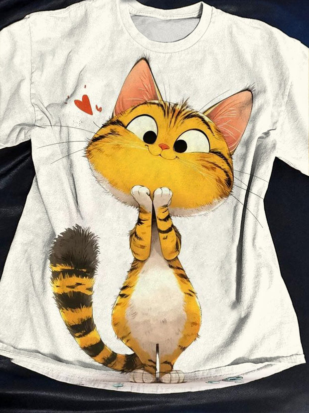 Funny Cat Art Print Casaul Short Sleeve T-shirt