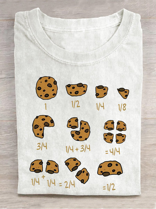 Cookie Fractional Numbers Math Teacher Casual Print T-shirt