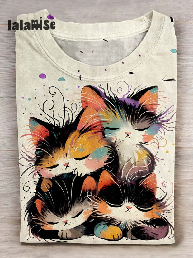 Cat Art Print Casaul Short Sleeve T-shirt