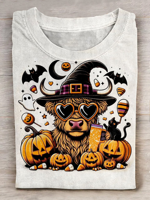 Halloween Cow Art Print Casaul Short Sleeve T-shirt