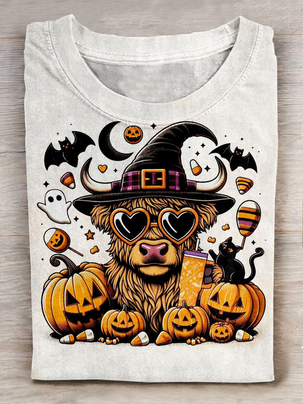 Halloween Cow Art Print Casaul Short Sleeve T-shirt