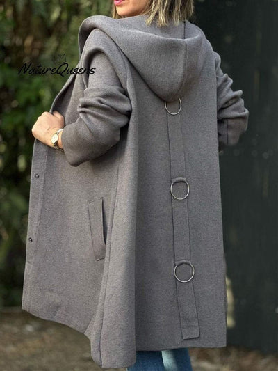 Women's Solid Color Woolen Fabric Hooded Cape Jacket