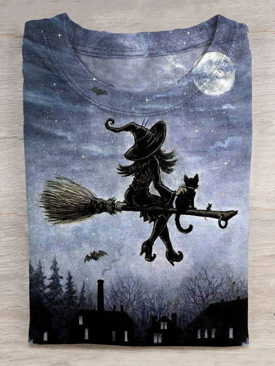 Witch Halloween Art Print Casaul Short Sleeve T-shirt