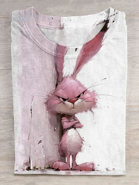 Funny Cute Bunny Print Casual Short Sleeve T-shirt