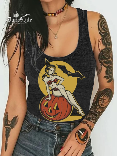 Women's Halloween Witch Pumpkin Print Tank Top