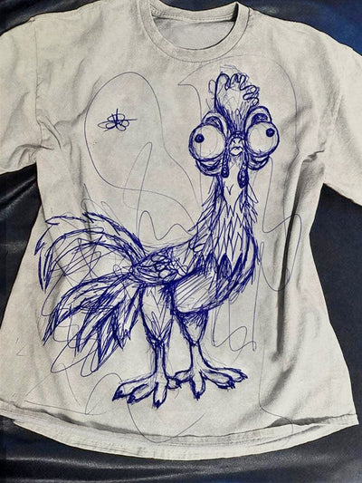 Funny Chicken Art Print Casaul Short Sleeve T-shirt