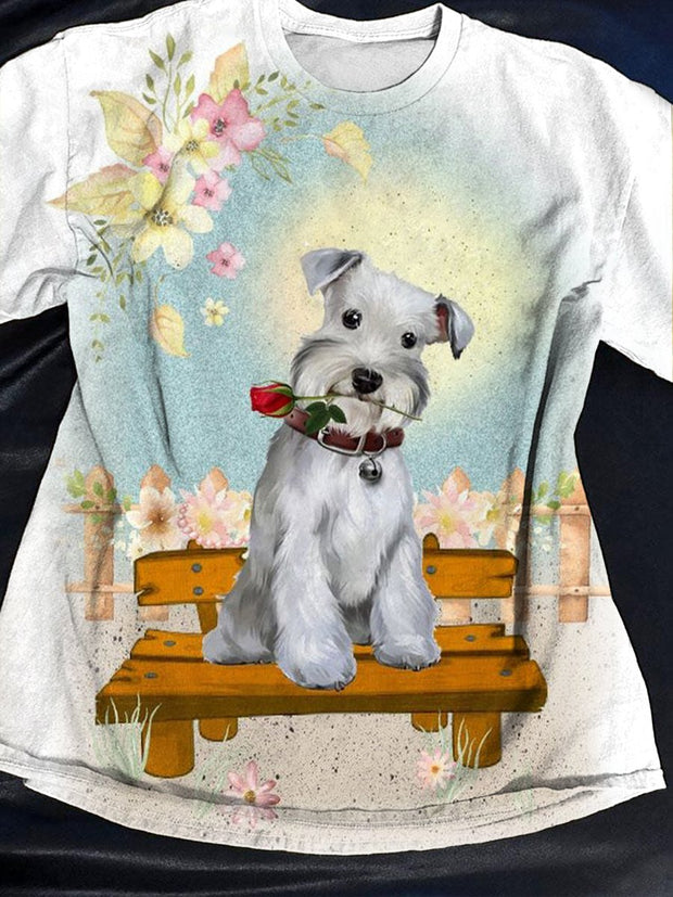 Funny Dog Art Print Casaul Short Sleeve T-shirt