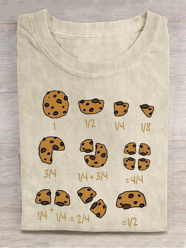 Cookie Fractional Numbers Math Teacher Casual Print T-shirt