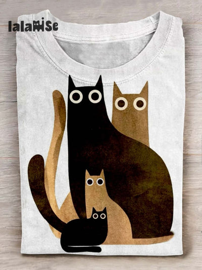 Cat Art Print Casaul Short Sleeve T-shirt