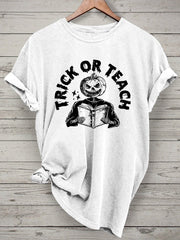 Halloween Teacher Trick or Teach Spooky Teacher Casual Print T-shirt