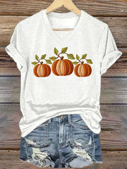 Women's Embroidered Pumpkin Art Print  V-neck Casual T-Shirt