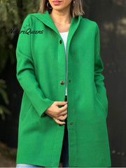 Women's Solid Color Woolen Fabric Hooded Cape Jacket