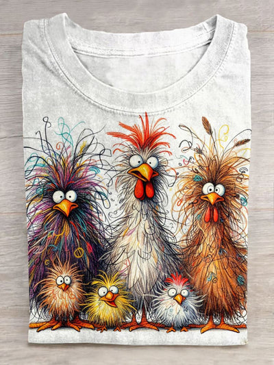 Funny Chicken Art Pritn Casual Short Sleeve T-shirt