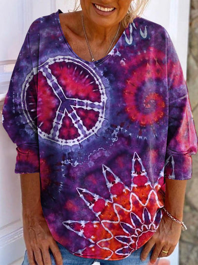 Women's Hippie Tie Dye Art Print Long Sleeve T-shirt