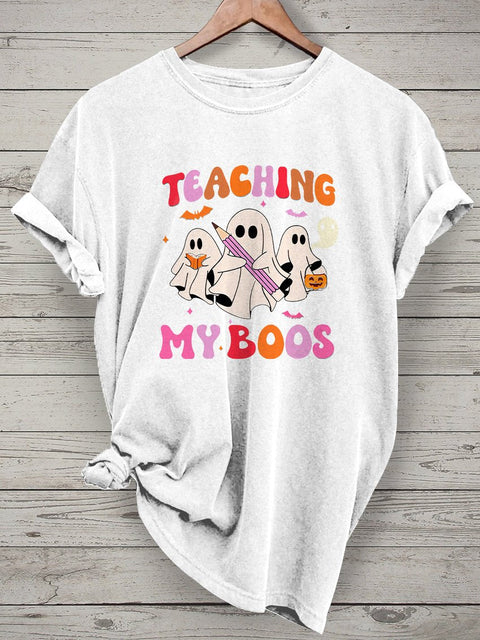 Teaching My Boos Spooky Trick Or Teach Casual Print T-shirt