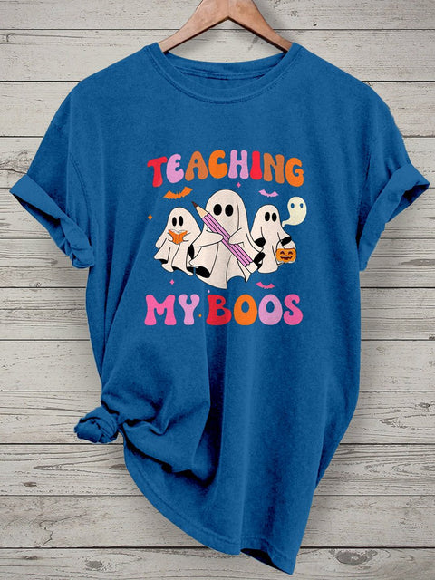 Teaching My Boos Spooky Trick Or Teach Casual Print T-shirt