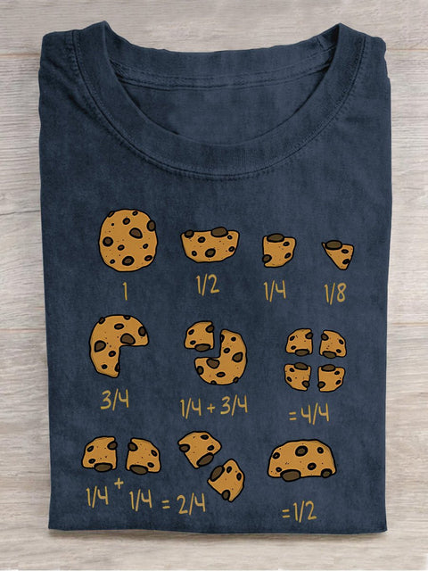 Cookie Fractional Numbers Math Teacher Casual Print T-shirt