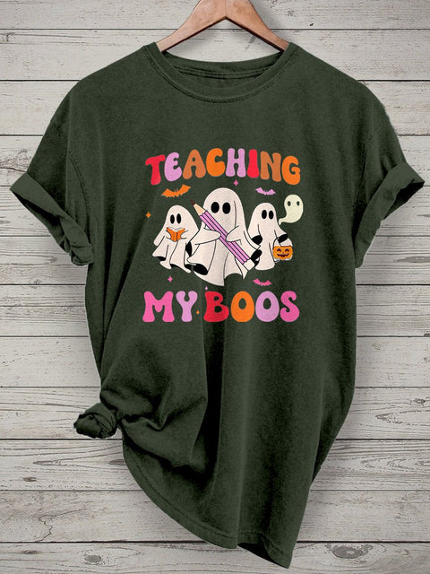 Teaching My Boos Spooky Trick Or Teach Casual Print T-shirt